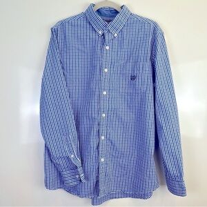 2/$30 Men's Chaps Blue Button Up Plaid Checkered Shirt